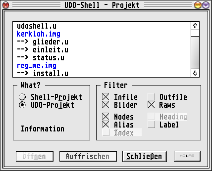 Bild: Projektdialog bei der Verwaltung durch *.upr
