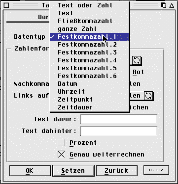 Das Popup im Dialog Darstellung erm&ouml;glicht eine Vorauswahl