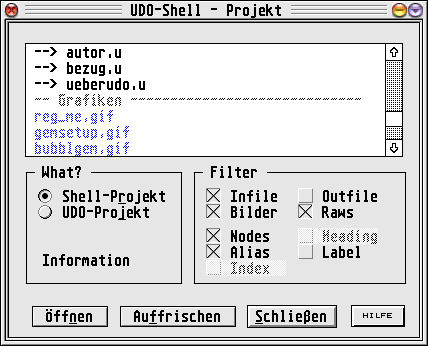 Der Projekt-Dialog bei der Verwaltung durch die UDO-Shell