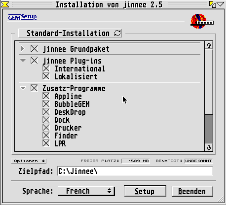 Die Installation wird mit GEM-Setup durchgef&uuml;hrt