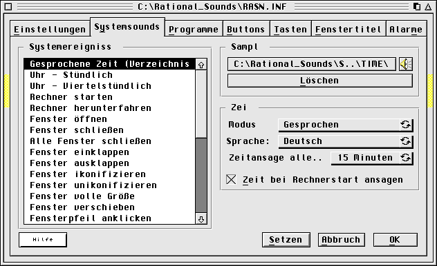 Hier ordnet man die Ger&auml;usche bestimmten Ereignissen zu.